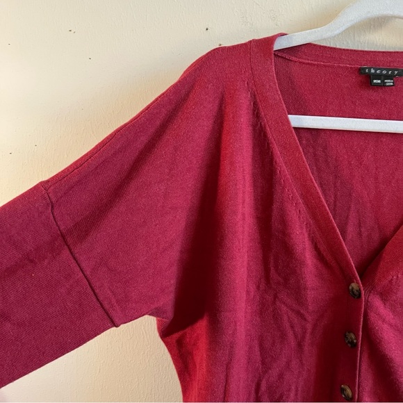 Theory Cardigan Maroon Red V-Neck Button Front Cashmere Blend Knit Sz M EUC - Picture 5 of 9